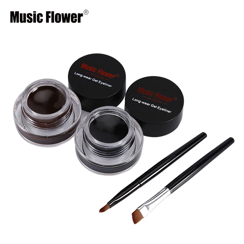 Music Flower 2 в 1 коричневый/черный гелевый крем для подводки глаз, стойкий макияж, водостойкий косметический набор, подводка для глаз+ кисти