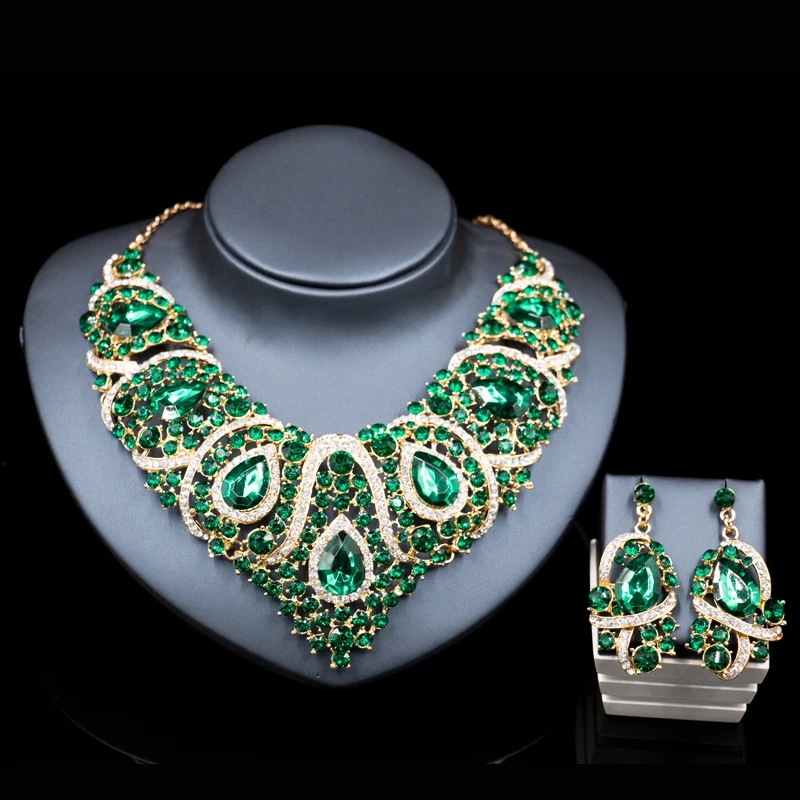 Billig Lan palace neueste afrikanische perlen für hochzeit gold farbe rot schmuck sets halskette und ohrringe sechs farben kostenloser versand