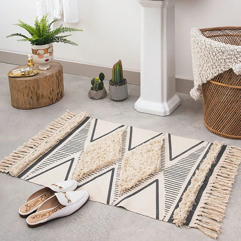  Morocco Cotton Hand Woven Printed Area Rugs Tufted Tassels with Anti Skid Pad Throw Rug Machine Was - 33003905071