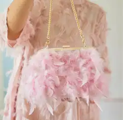 Angelatracy 2019 леди перо кисточкой металла рамки Японии стиль зимние плюшевые однотонные розовые для женщин плеча девушка через плечо с