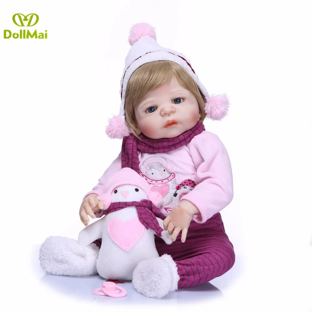 

Full silicone reborn baby dolls 22"55cm real baby newborn girl dolls gift toy with Winter clothing snowman plush bebes reborn