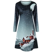 CharMma 2017 New Fashion Christmas Plus Size Graphic Long Sleeve Tee Dress Women Casual O Neck A Line Oversized Dress Female