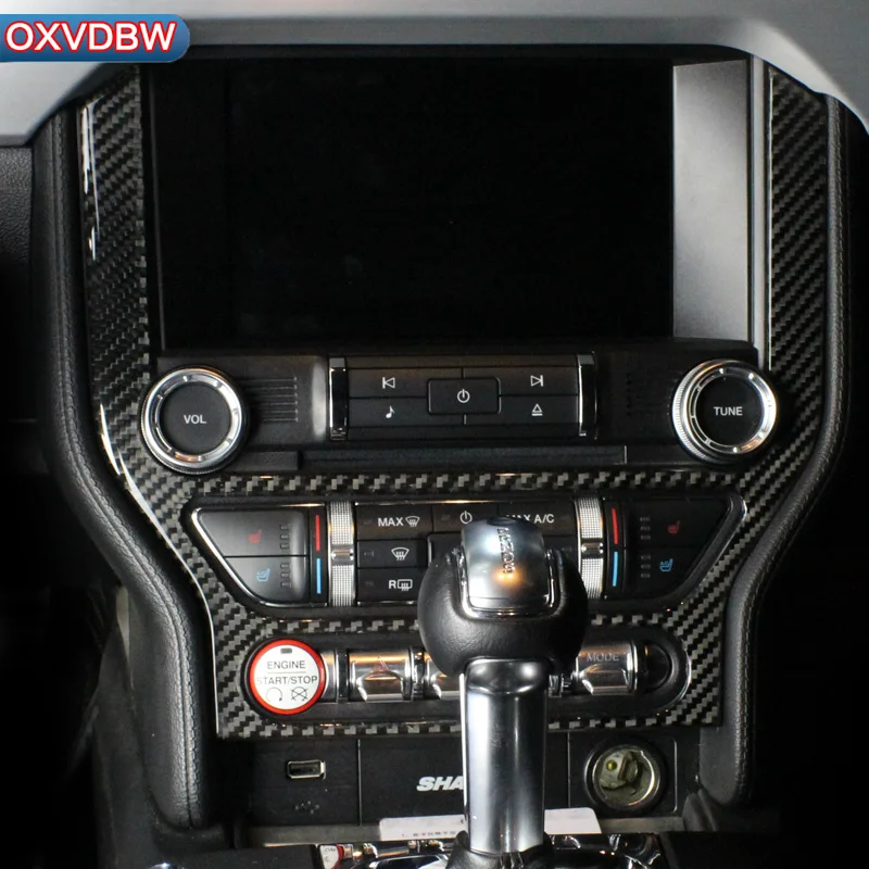 

For Ford Mustang Accessories Carbon Fiber Central Control Air Conditioning CD Panel Cover Trim Sticker Car Styling 2015-2017