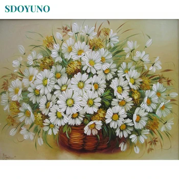 

SDOYUNO Frame DIY Painting By Numbers Kit White Flower Modern Home Wall Art Canvas Painting Unique Gift For Home Decor 40x50cm