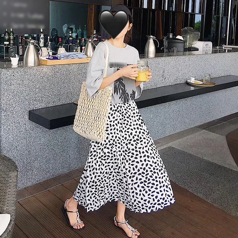 GALCAUR весна печати миди Skrit для женщин Свободные Высокая талия плиссированные длинные Skrits женская одежда повседневное корейский мода 2019