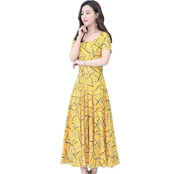 

2019 Summer Women Boho A-line Chiffon Maxi Dress Female Floral Printed O Neck Zippers Vestidos Lady Party Elegant Slim Dress Z36