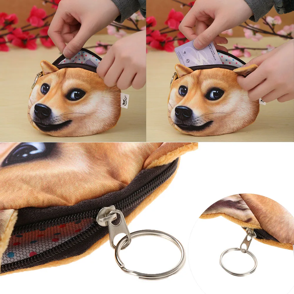 3D кот собака уход за кожей лица Детский кошелек для монет с застежкой-молнией для детей каваи портмоне бумажник, сумочка, косметичка ключи сумка