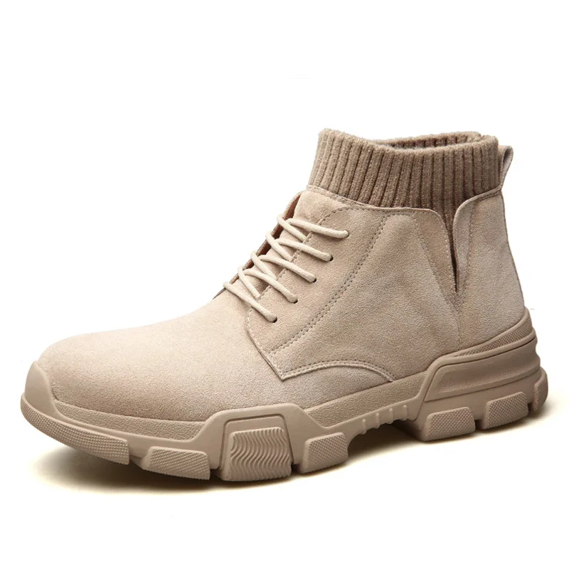 ROXDIA/модные мужские ботинки из флока в британском стиле; сезон осень-зима; теплые мужские полусапоги в Корейском стиле; Мужская обувь; размеры 39-44; RXM128 - Цвет: beige men boots