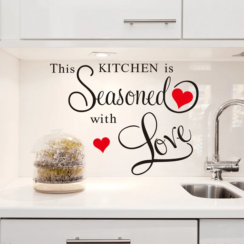 Vinyl Küche Wandaufkleber Ausgangsdekor Liebe Herz Englisch