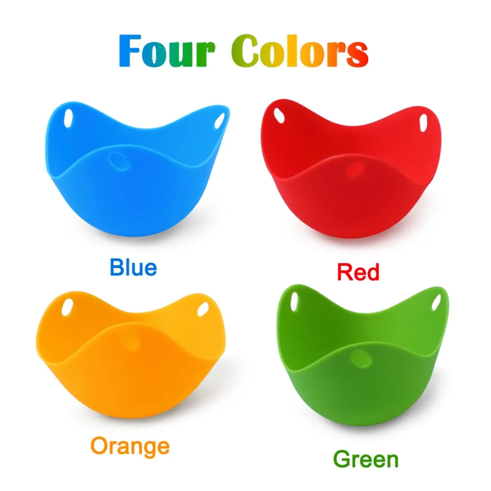Set Of 4 Silicone Egg Poaching Cups with Ring Standers For Microwave or Stovetop Egg Cooking BPA Free  (5)