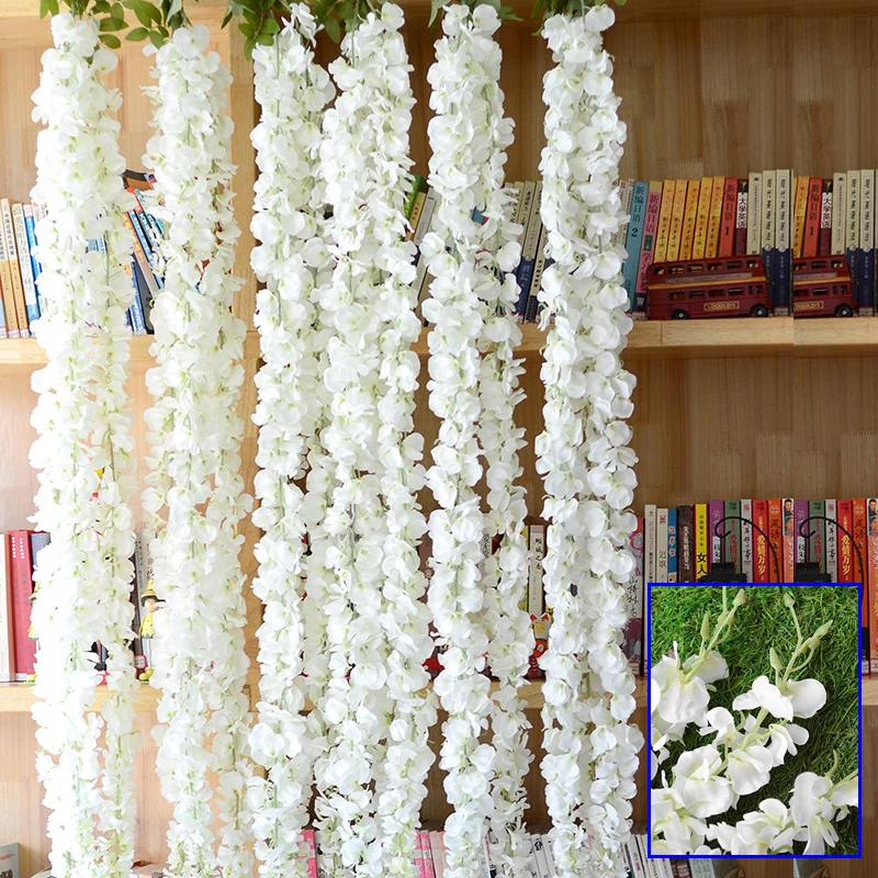 

Foliage Greenery Garland Vivid Office Artificial Vine 140cm White Wisteria Silk Flower Home Wedding Floral Stylish