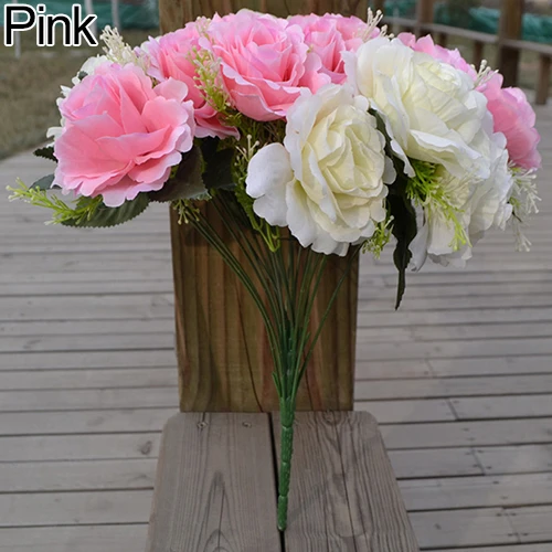 1 Large Bouquet 24 Heads Bridal Wedding Artificial Faux Silk Rose Flowers Decor (3)