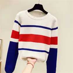 2018 осенне-зимний свитер Для женщин Цвет пуловер Джемпер с длинными рукавами и круглым вырезом Топы Верхняя одежда Femme свитер