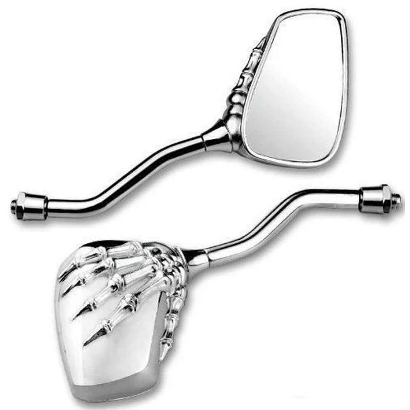 

2PCS Motorcycles Rearview Skull Rear Mirrors For KAWASAKI EN500 EN250 EN400 550 Skeleton Hand Silver
