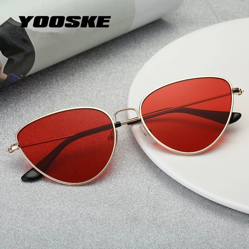 

YOOSKE Retro Cat Eye Sunglasses Women Red Cateyes Sun glasses Fashion Light Weight Sunglass for women Vintage Metal Eyewear