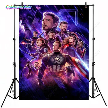 

Superhero Series Party Photography Background Captain American Iron Man with Other Avengers 5x7ft Meteor with Space Backdrops