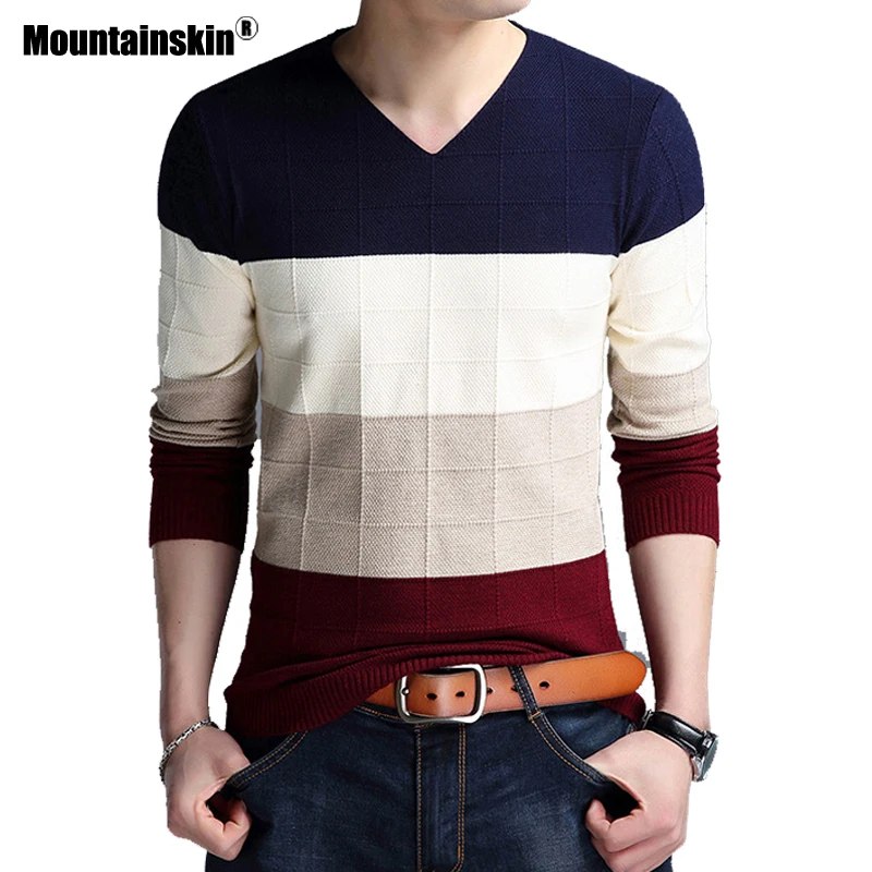 

Mountainskin Pullover Men 2019 Autumn Winter Wool Slim Knitted V-neck Sweater Men Casual Striped Pull Men Brand Clothing SA718