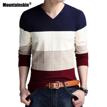 Mountainskin Pullover Men 2019 Autumn Winter Wool Slim Knitted V neck Sweater Men Casual Striped Pull
