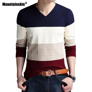

Mountainskin Pullover Men 2020 Autumn Winter Wool Slim Knitted V-neck Sweater Men Casual Striped Pull Men Brand Clothing SA718