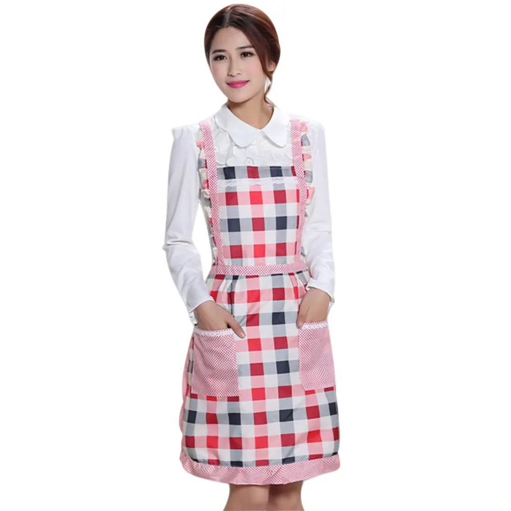 Dropshipping Women Apron with Pockets Waterproof Plaid Print Kitchen Double Layer Thick Cloth Home Supplies MDP66 - Цвет: 8