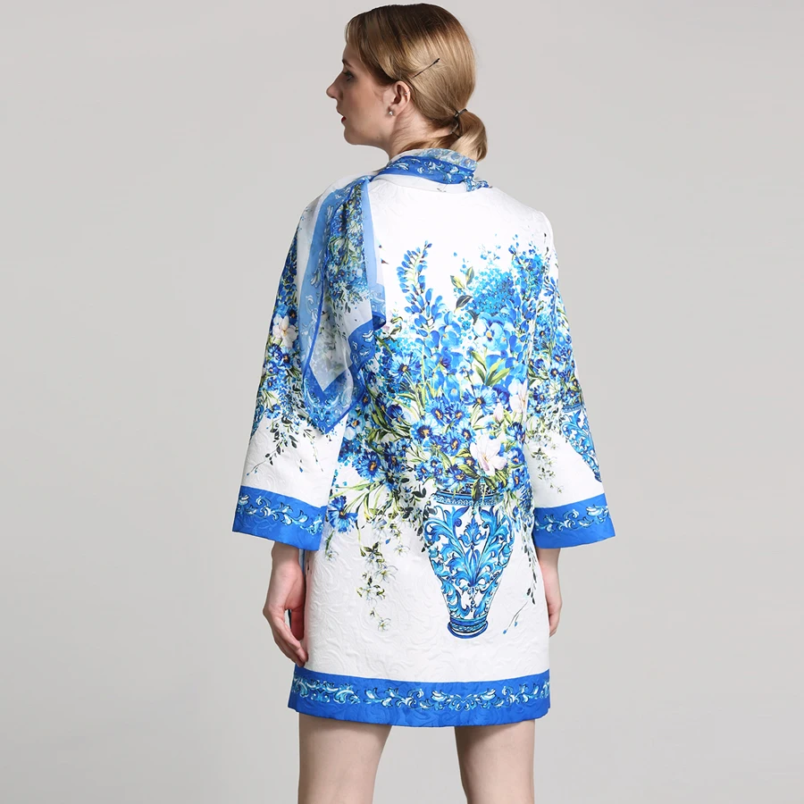 Günstige AELESEEN Designer Jacquard Druck Mantel 2018 Herbst Winter Mode Schal Floral Porzellan Drucken Hohe Qualität Perlen Frauen Mantel