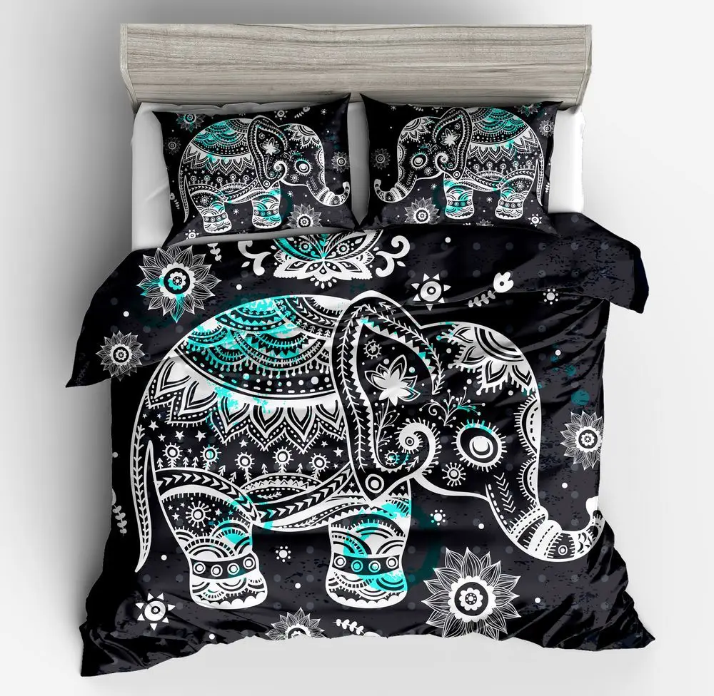 

Duvet Cover Black white cartoon elephants simple wind 2/3pcs British Style Family student dormitory Quilt cover pillowcase