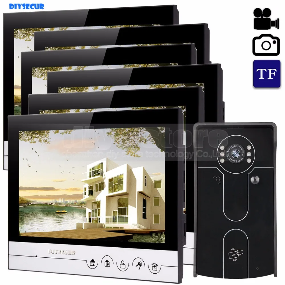 

DIYSECUR 9inch Video Record/Photograph Video Door Phone Doorbell Waterproof HD RFID Camera Home Security Intercom System 1V6