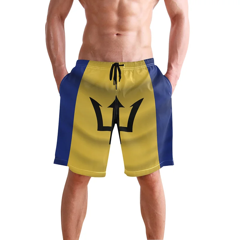 Barbados Flag Men's Swim Trunks Beach Shorts with Pockets