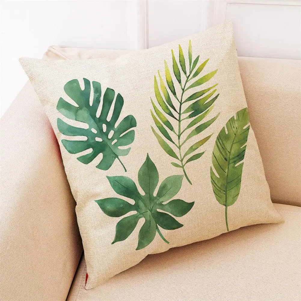 

New Cushion Cover Lovely Plant Leaves Pattern Linen Throw Pillow Car Sofa Room Cushion Cover Case