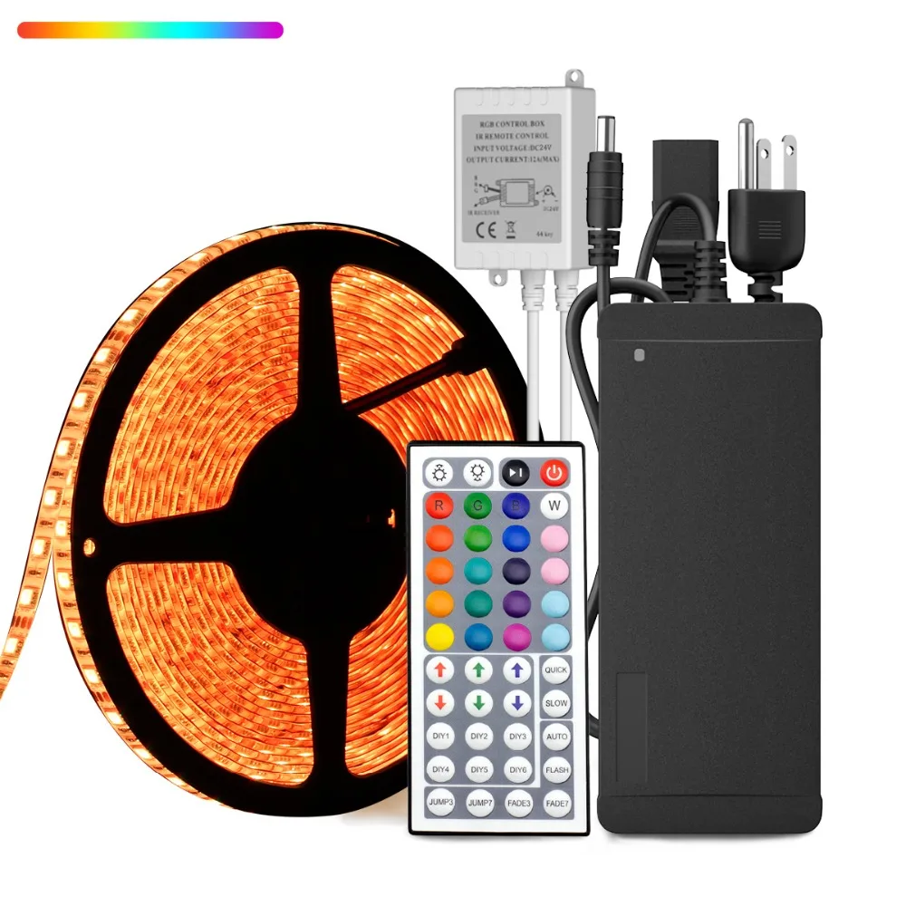 SuperNight 5050 RGB LED Strip kit 10M 60LEDsm DC 24V IP65 Waterproof Tape Light with 44 Keys Controller Power Adapter US EU UK (14)