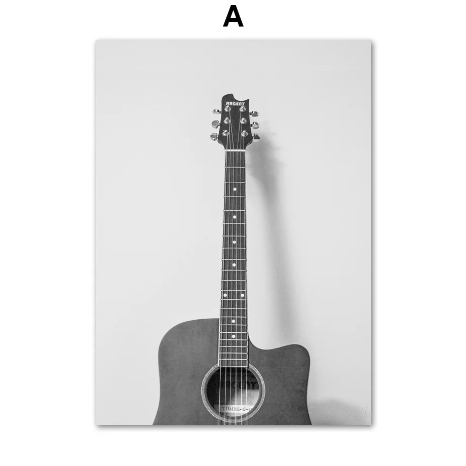 Черно-белая гитара музыкальная настенная живопись на холсте скандинавские плакаты и принты винтажный плакат на стену картины для декора гостиной - Цвет: A