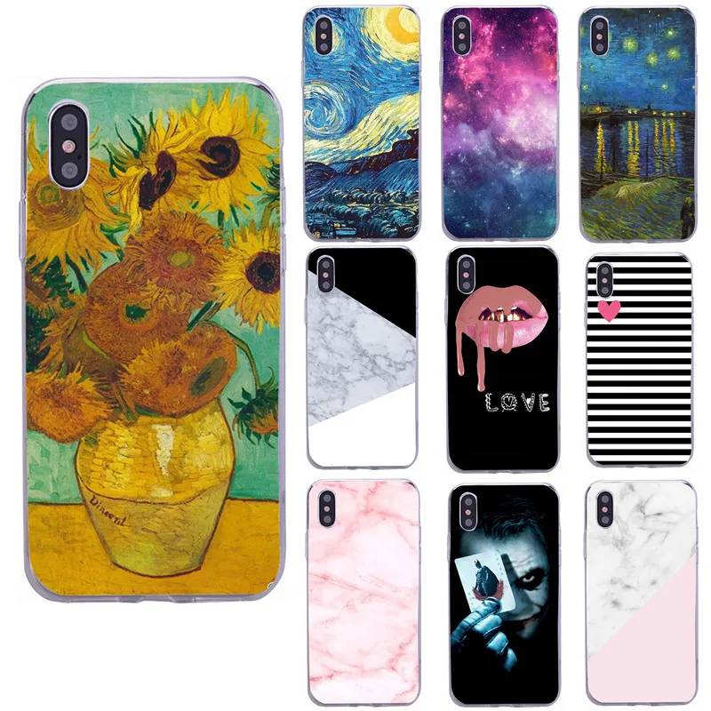 Soft TPU Phone Case For iPhone 7 Silicone Van Gogh Simple Back Cover 6 6S 7Plus XS 5 5S SE X 10 Ten 8 |