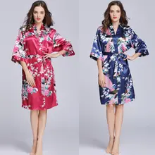 Шелковый Атласный халат для невесты, подружки невесты, Цветочный халат, Короткое Кимоно, халат, ночной халат, банный халат, модный халат для женщин