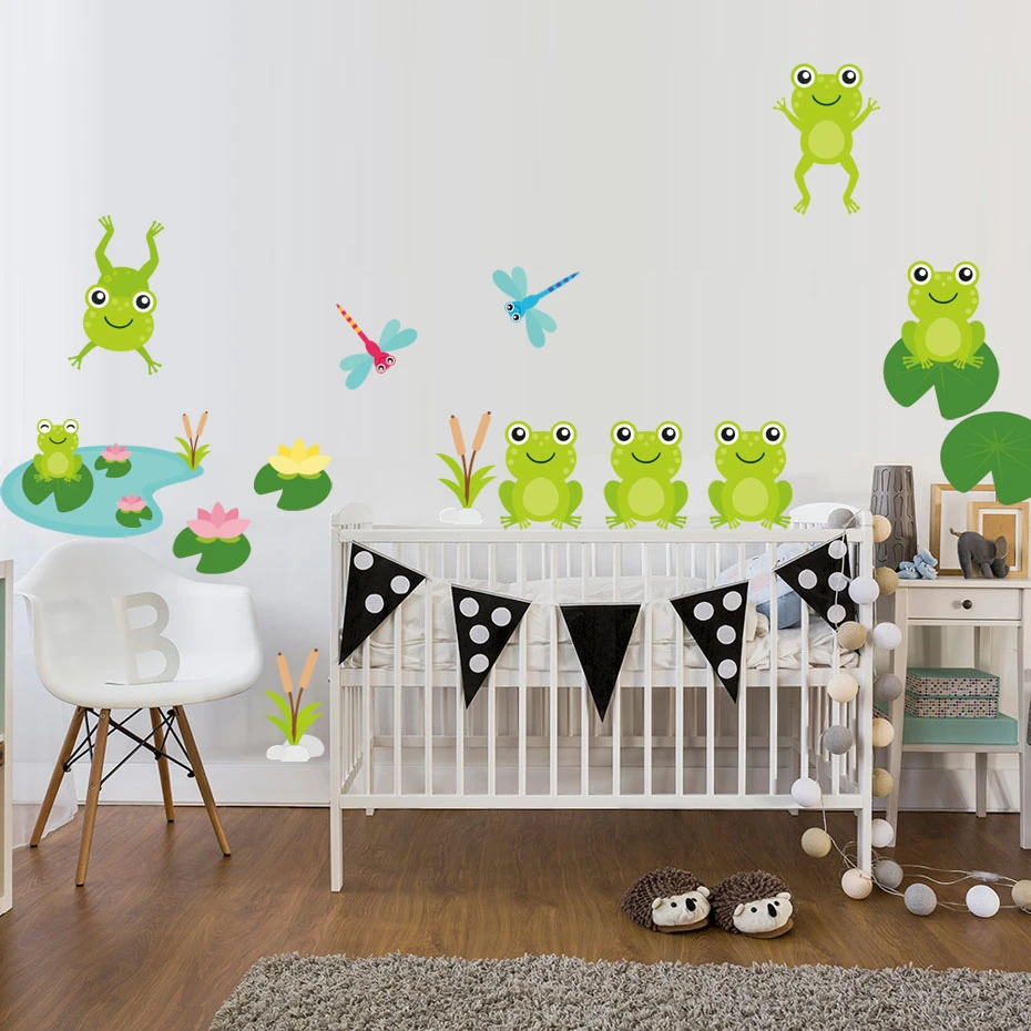 Nice frog decor for baby room Cartoon Frog On The Leaf Lotus Pond Dragonfly Room Decor Wall Decals Stickers Nursery Kids Bedroom Living Mural Art Aliexpress