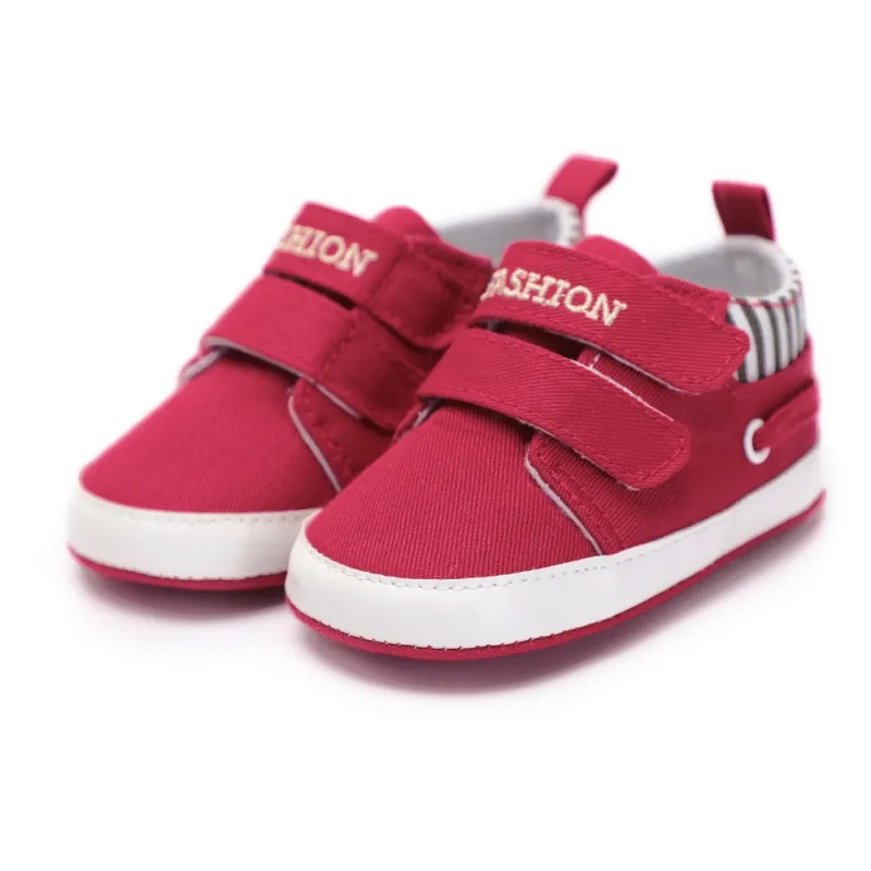 Обувь для новорожденных мальчиков и девочек Классическая парусиновая детская обувь в полоску удобная спортивная детская обувь с мягкой подошвой для отдыха - Цвет: Красный