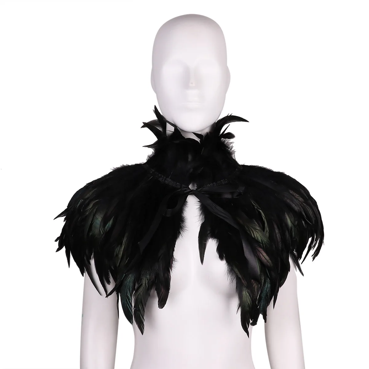 Модная черная винтажная Готическая викторианская накидка с перьями, шаль, палантин, пончо с воротником-чокером для Хэллоуина, вечерние костюмы