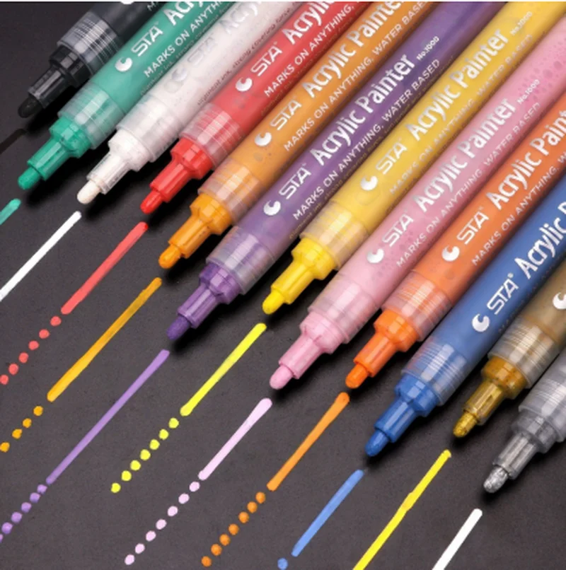 12 Color Acrylic Paint Markers Medium Point Tip Permanent Opaque Paint 