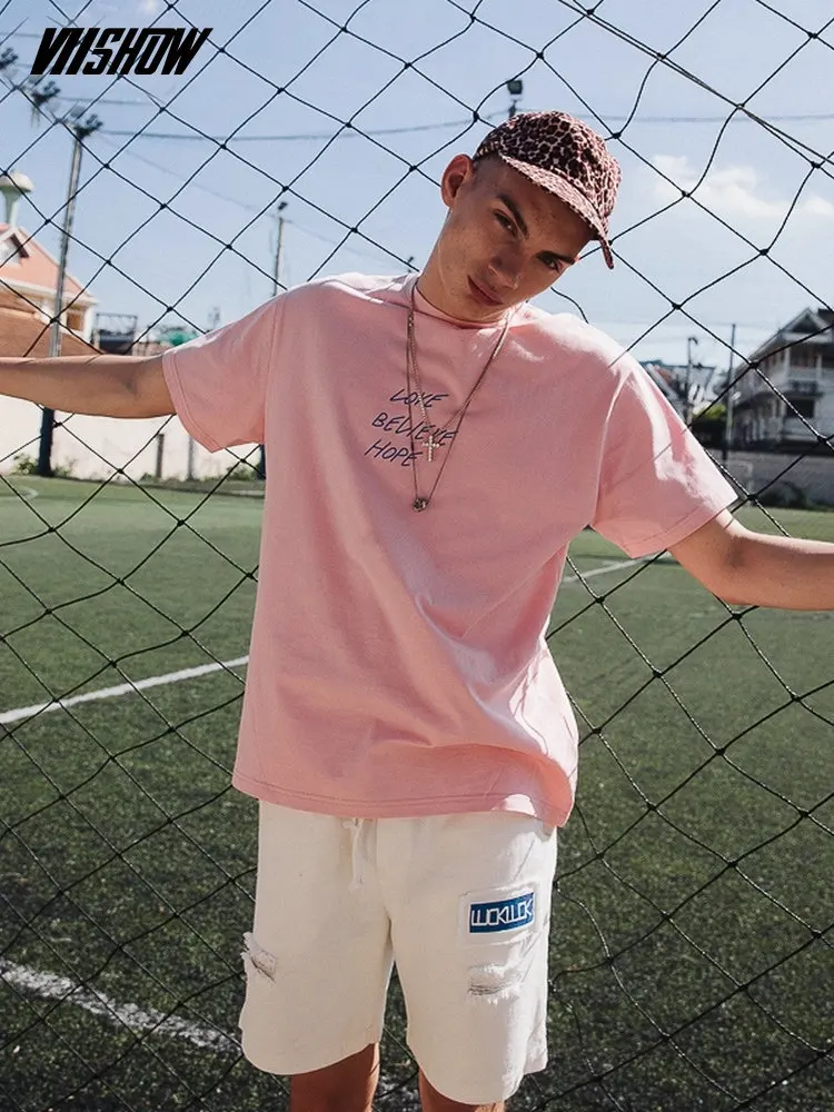 

VIISHOW Fashion T shirt Men Letter Print 100% Cotton Tee Shirt Slim Short Sleeve Tshirt O-Neck Tops Brand T-shirt Men TD1522182