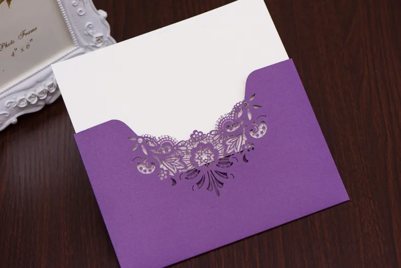 Фиолетовая Тиффани синяя Золотая лазерная резка свадебные приглашения 50 шт свадебные пригласительные открытки Роскошные элегантные кружевные пустые поздравительные открытки