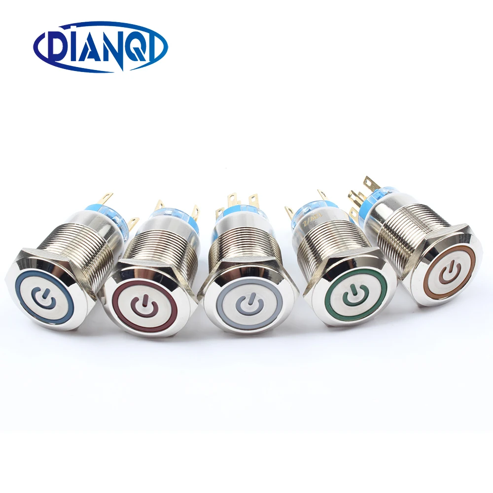WHITE WIR SmartSwitch Chrome Latching 19mm 12V Illuminated Power Symbol Switch