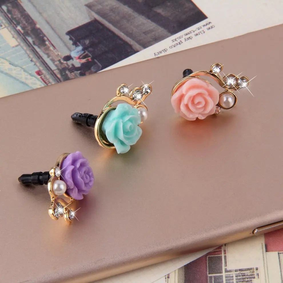 

Universal Colorful Rose Flower 3D Crystal Bead Pearl Anti Dust Plug Charms For 3.5mm Mobile Phone Headphone Dust Cap