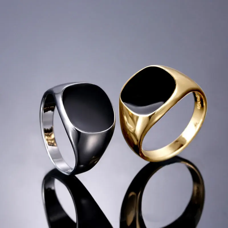 Men Vintage Ring Enamel Rings Punk Classic Black Drip Imitation Black Stones Male Enamel Ring