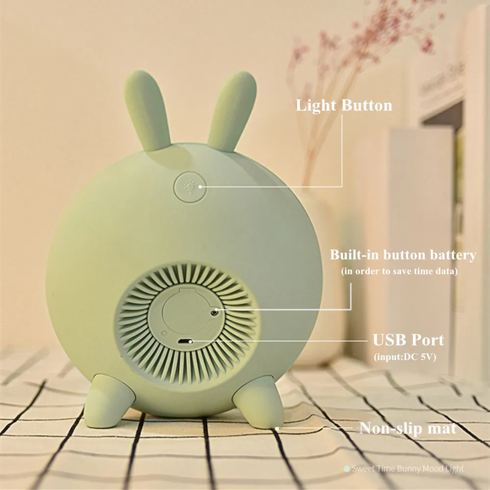 Bunny Alarm Clock with Touch Sensor Colorful LED Night Light Sunrise Sunset Modes Stepless Dimming Rabbit Bedroom Bedside Lamp (12)