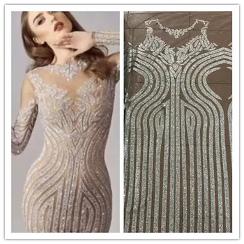 

Hot selling Cyndi-1011146 glued glitter sequins lace fabric African French net tulle Lace Fabric for party