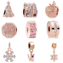 Новинка,, 1 шт., Европейский розовое золото, подарок на рождественскую елку, яблоко, снежинка, бусина с зажимом, подходит для Пандоры, очаровательный браслет EL047