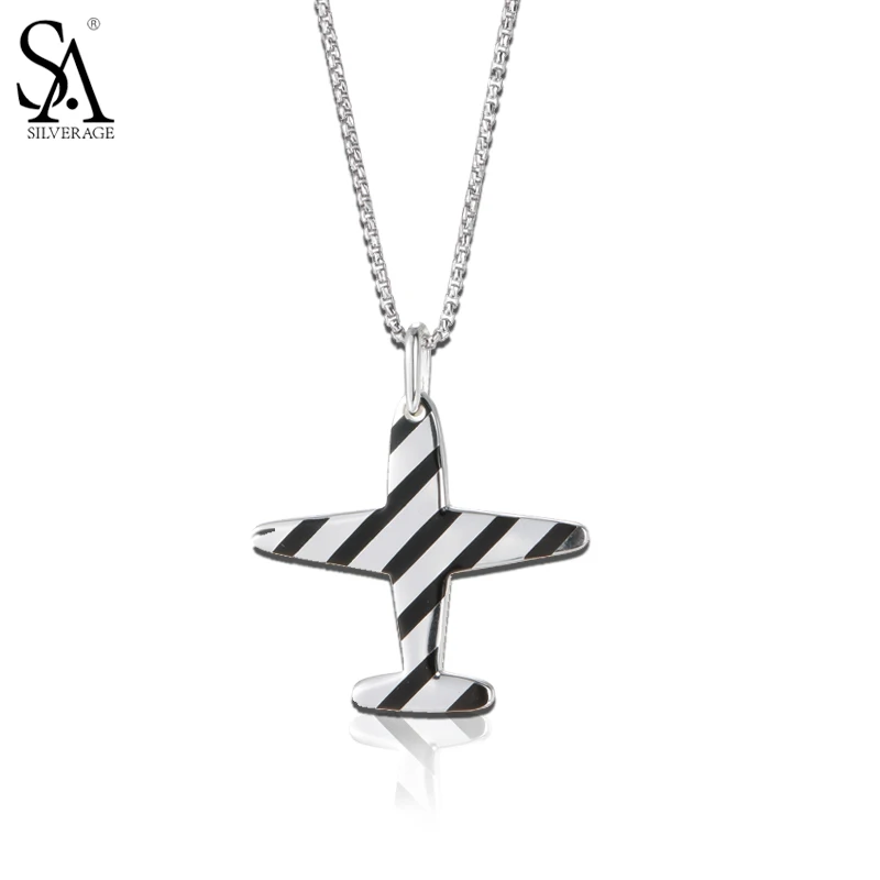 

SA SILVERAGE Choker Necklace Real 925 Sterling Necklaces Pendants For Women Fine Jewelry Striped Airplane 2018 New Arrival