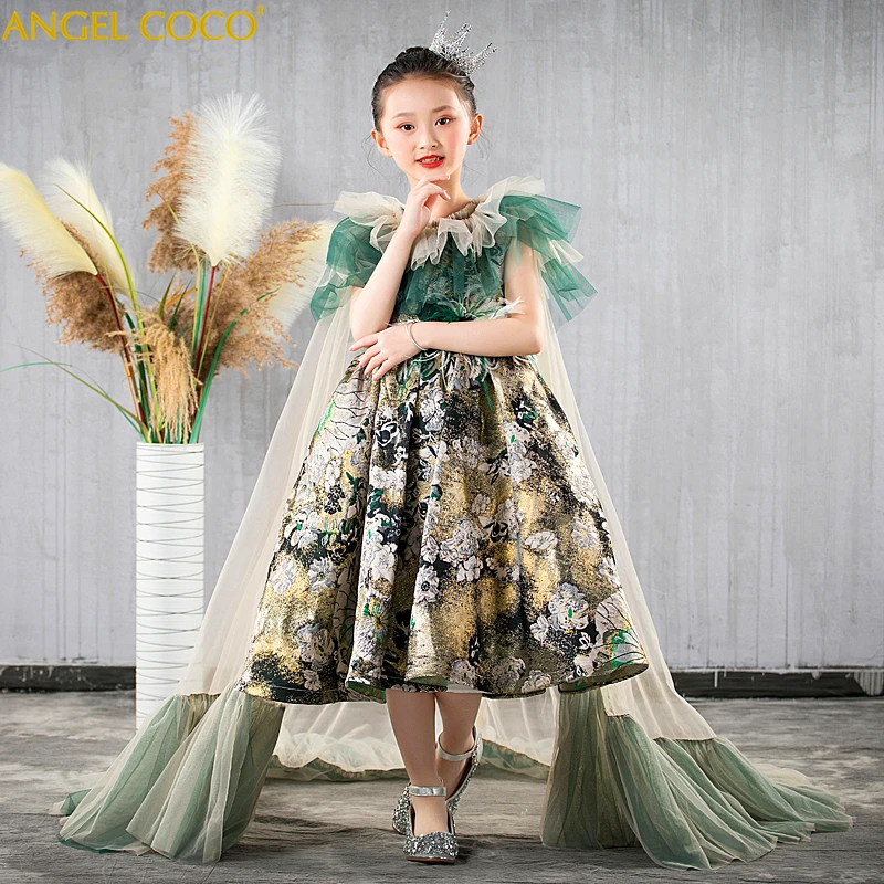 

Catwalk Girls Evening Dress Trailing Children Host Car Model Evening Capes Cloak Princess Dubai Abaya Robe Fille Moroccan Kaftan