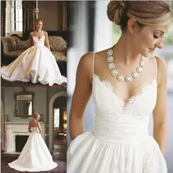 Атлас свадебное платье пикантные тонкие бретельки спинки Аппликации Милая невеста, свадебное платье Vestido de noiva; Robe de mariage