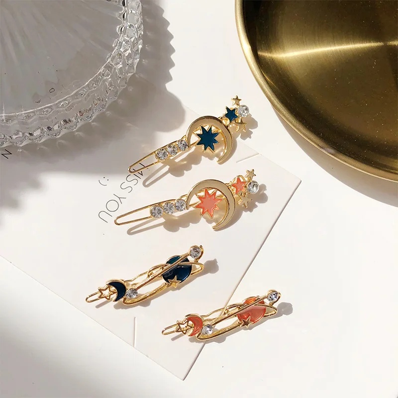 

Korea Trendy Moon Star Hairgrips For Women Sweet Hair Accessories Clear Rhinestone Crystal Hair Clips Hairpins Birthday Gifts