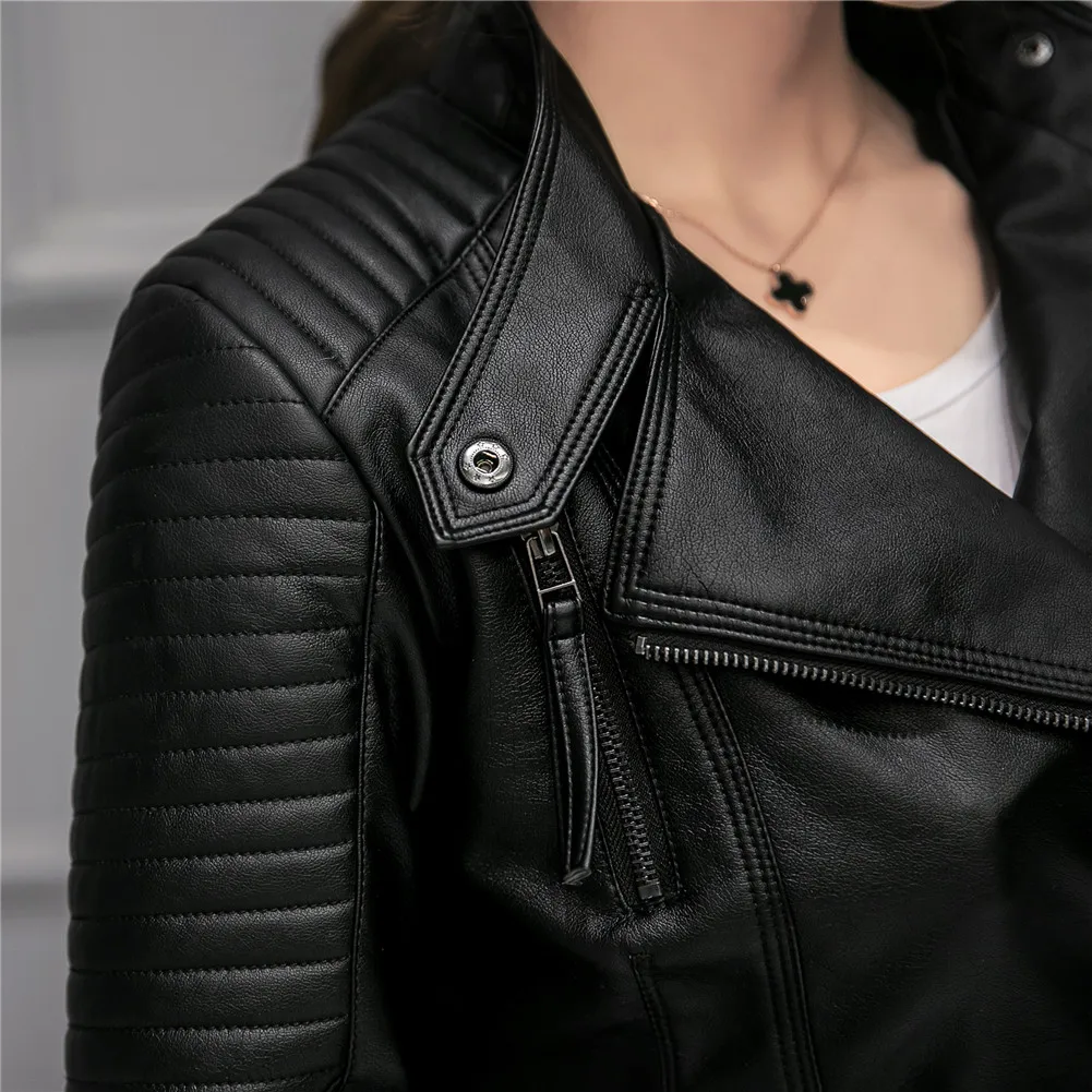 awesome  Fitaylor New 2020 Women Pu Leather Jacket Fashion Motorcycle Coat Female Rivet Long Sleeve Short De